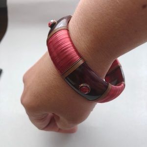 Hand Made Bangle Faux Tortoise Red Wire Bracelet
